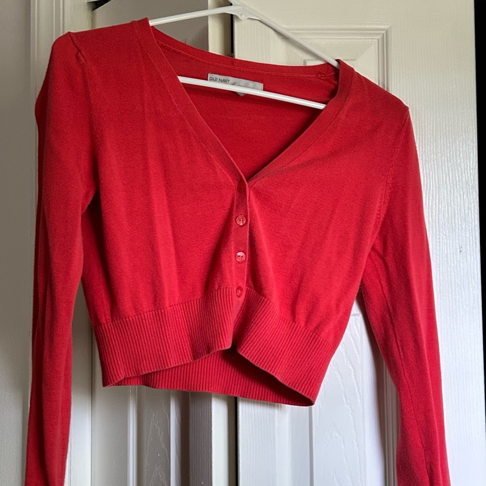 Coral Old Navy Cropped Cardigan